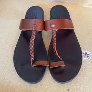 Nikola Braided toe ring dark brown sole Areti sandals